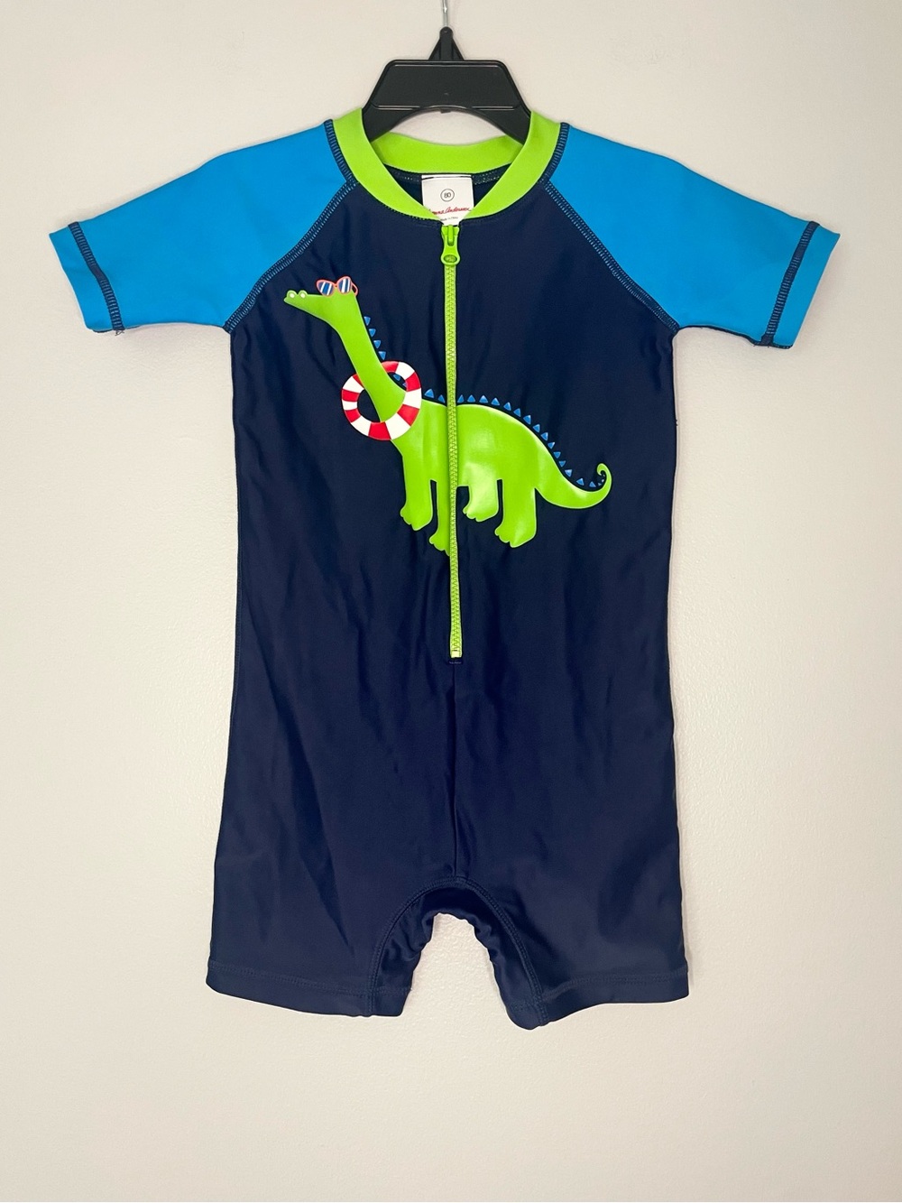 Hanna Andersson Dinosaur Short Sleeve Zip Front Rash Guard Swimsuit